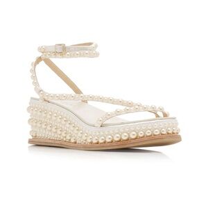 Jimmy choo drive pearl-embellished satin wedges